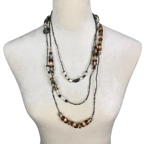 Coldwater Creek Brown Neutral Multi Shape Beads Seed Bead Layering Long Necklace - Picture 4 of 10